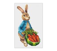 AKxStitch Kit de punto de cruz de conejo con zanahorias con hilos y tela DMC, tabla de bordado de guardería de Peter Bunny, decoración hecha a mano de Beatrix Potter, idea de artesanía fácil y rápida