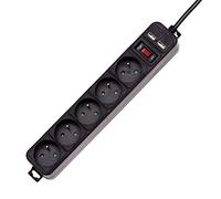 akyga AK de SP de 05u-1 Surge Protector con 5 enchufes, 2 x USB y un Puerto mecánicas Interruptor, 1,8 m, Color Negro