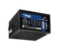 Akyga ATX - Fuente de alimentación (600 W, AK-C1-600, P4+4, 2 PCI-E de 6 + 2 pines, 5 unidades, SATA, 3X, ventilador de APFC, 12 cm, 80 Plus)