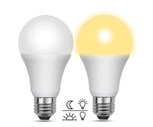 Akynite Bombilla Crepuscular LED Exterior E27 12W Luz Calida 3000K, 1200LM, CA 230V, Automatica Bombillas LED E27 con Sensor Crepuscular Equivalente a 100W, Farola Exterior para Jardin, pack de 2