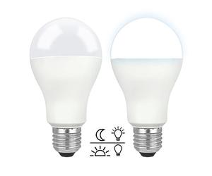 Akynite Bombilla Crepuscular LED Exterior E27 12W Luz Fria 6000K, 1200LM, CA 230V, Automatica Bombillas LED E27 con Sensor Crepuscular Equivalente a 100W, Farola Exterior para Jardin, pack de 2