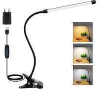 Akynite Luz Escritorio LED con Pinza, Adaptador incluido, 3 Colores 10 Intensidad, Flexible Lámpara Pinza USB para Estudio, Luz Lectura Cama