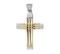 Akzent Colgante de acero inoxidable en bicolor, unisex, colgante de cruz, 1,7 cm de ancho, cierre de ojal, amuletos sin collar, regalo para hombre y mujer, 100% impermeable y respetuoso con la piel