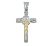 Akzent Colgante de acero inoxidable en bicolor, unisex, colgante de cruz, 2,2 cm de ancho, cierre de ojal, amuletos sin collar, regalo para hombre y mujer, 100% impermeable y respetuoso con la piel