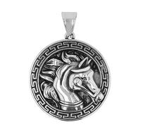 Akzent Colgante de acero inoxidable en plata unisex, colgante de cabeza de caballo, 3,8 cm de ancho, cierre de ojal, amuletos sin collar, regalo para hombre y mujer, 100% impermeable y respetuoso con
