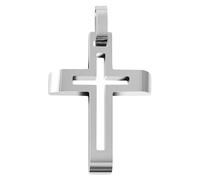 Akzent Colgante de acero inoxidable en plata, unisex, colgante de cruz, 2,2 cm de ancho, cierre de ojal, amuletos sin collar, regalo para hombre y mujer, 100% impermeable y respetuoso con la piel