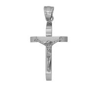 Akzent Colgante de acero inoxidable en plata, unisex, colgante de cruz, 2,5 cm de ancho, cierre de ojal, amuletos sin collar, regalo para hombre y mujer, 100% impermeable y respetuoso con la piel