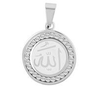 Akzent Colgante de acero inoxidable para unisex, con inscripción de Alá, 2,0 cm de ancho, cierre de ojales, amuletos sin collar, regalo para hombre y mujer, 100% resistente al agua y respetuoso con la