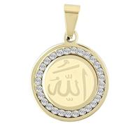 Akzent Colgante de acero inoxidable para unisex, con inscripción de Alá, 2,0 cm de ancho, cierre de ojales, amuletos sin collar, regalo para hombre y mujer, 100% resistente al agua y respetuoso con la