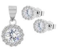 Akzent Juego de joyas de plata 925 para mujer, circonitas en blanco, azul, verde o rosa, colgante y pendientes, diámetro de 8 mm, grosor 4 mm, 100% resistente al agua y respetuoso con la piel, 0.8
