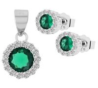 Akzent Juego de joyas de plata 925 para mujer, circonitas en blanco, azul, verde o rosa, colgante y pendientes, diámetro de 8 mm, grosor 4 mm, 100% resistente al agua y respetuoso con la piel, 0.8