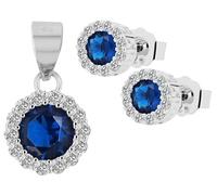 Akzent Juego de joyas de plata 925 para mujer, circonitas en blanco, azul, verde o rosa, colgante y pendientes, diámetro de 8 mm, grosor 4 mm, 100% resistente al agua y respetuoso con la piel, 0.8