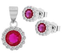 Akzent Juego de joyas de plata 925 para mujer, circonitas en blanco, azul, verde o rosa, colgante y pendientes, diámetro de 8 mm, grosor 4 mm, 100% resistente al agua y respetuoso con la piel, 0.8