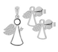 Akzent Juego de joyas de plata 925 para mujer, colgante de ángel de 20 x 13 mm y pendientes, pendientes de 10 x 8,5 mm, sin cadena, tornillo de mariposa, 100 % resistente al agua y respetuoso con la