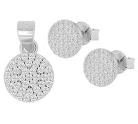 Akzent Juego de joyas de plata 925 para mujer, colgante redondo y pendientes, pendientes de 7,5 mm de diámetro, grosor de 1 mm, con tornillo de mariposa, 100% resistente al agua y respetuoso con la