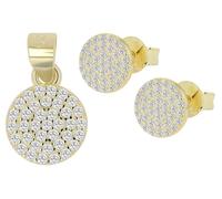 Akzent Juego de joyas de plata 925 para mujer, colgante redondo y pendientes, pendientes de 7,5 mm de diámetro, grosor de 1 mm, con tornillo de mariposa, 100% resistente al agua y respetuoso con la