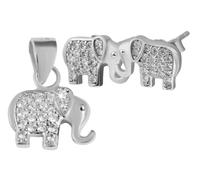 Akzent Juego de joyas de plata 925 para mujer | Pendientes de elefante, pendientes y colgante rodiados | diseño de animales | colgante 10 x 6,3 mm, pendientes 7,5 x 6,7 mm | 100% resistente al agua y