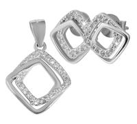 Akzent Juego de joyas de plata 925 para mujer, pendientes, pendientes de 10 x 10 mm y colgante de 17 x 14 mm con 58 circonitas transparentes, idea de regalo, 100% impermeable y respetuoso con la piel
