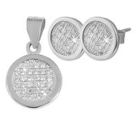 Akzent Juego de joyas de plata 925 para mujer, pendientes, pendientes y colgante con circonitas, juego con aspecto brillante, 9 y 11 mm, tornillo de mariposa, idea de regalo para mujeres, 100%