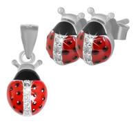 Akzent Juego de joyas de plata 925 para niños, pendientes, pendientes y colgante rodiados con circonitas, mariquita para niñas, colgante de 13 x 7,5 mm, pendientes de 8 x 5 mm, 100 % resistente al