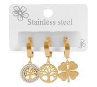 Akzent Juego de pendientes de aro para mujer - Acero inoxidable dorado - Forma de trébol Simili - Con cierre de bisagra - Sin níquel y agradable al tacto - Incluye caja de regalo