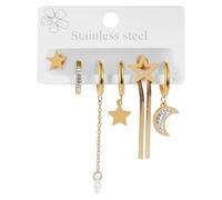 Akzent Juego de pendientes para mujer - Acero inoxidable pulido - Forma de estrella Simili - 10 mm de diámetro - con cierre de tuerca - Sin níquel y agradable al tacto - Incluye caja de regalo