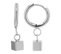 Akzent Pendientes de aro "Priya" con colgante cuadrado de acero inoxidable, Acero inoxidable