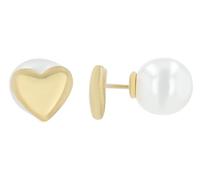 Akzent Pendientes Isis de acero inoxidable con perla y corazón de doble cara, Acero inoxidable