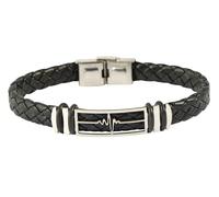 Akzent Pulsera de piel sintética para hombre en color negro, longitud 19 cm, cierre de gancho de acero inoxidable, 100% impermeable y respetuoso con la piel, pulsera unisex