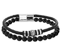 Akzent Pulsera de piel unisex en negro | Longitud 21,5 cm | Cierre magnético de acero inoxidable | 100% resistente al agua y respetuoso con la piel | Pulsera unisex