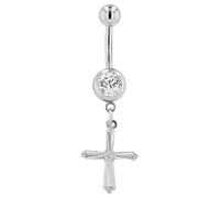 Akzent Selby - Piercing para ombligo de acero inoxidable 316L con colgante de cruz, grosor de barra, Acero inoxidable