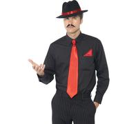 Al Capone Gánster Kit Negro Sombrero Rojo Corbata + Pañuelo Adulto 20s Disfraz