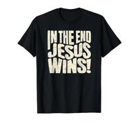 Al Final Jesús GANA - Cita Cristiana Camiseta gráfica económica, Hombre, Negro, XL