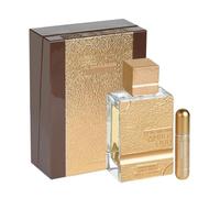 Al Haramain Amber Oud Gold 999.9 Dubai Edition 75ml EDP - Incluye atomizador de viaje - Extrait de Parfum para mujeres y hombres - Fragancia árabe de lujo con jazmín y ámbar - Elegante regalo de