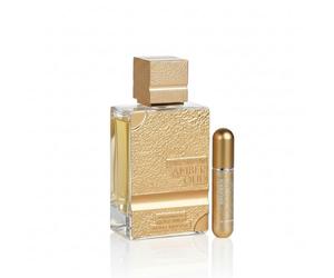 Al Haramain Amber Oud Gold 999.9 Dubai Edition 75ml EDP - Incluye atomizador de viaje - Extrait de Parfum para mujeres y hombres - Fragancia árabe de lujo con jazmín y ámbar - Elegante regalo de