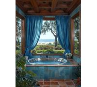 Al lado de la ventana Diamond Painting, Manualidades Adultos 5D Dibujos con Diamantes, Punto de Cruz, Gemas Artesanía Regalo para Niños Principiantes, Decor la Pared del Hogar 80x100cm (Bañera) A-23