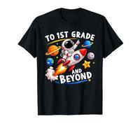Al Primer Grado y más allá del Primer día de Clases del Astronauta Camiseta gráfica económica, Hombre, Negro, M