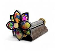 AL QAYIM Caleidoscopio de rueda de latón para adultos, rueda giratoria de flores, tubo de metal, base de exhibición de madera, decoración de escritorio de estilo vintage, juguete visual de atención