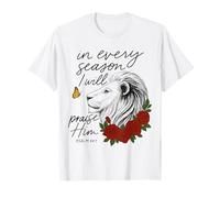 Alabado sea Él Cada Temporada Salmo 34:1 León Floral Camiseta