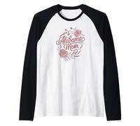 Alabama Mom Cursive Red Floral Design Cute Camiseta Manga Raglan