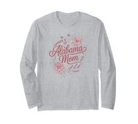 Alabama Mom Cursive Red Floral Design Cute Manga Larga