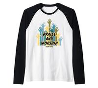 Alabanza y Adoración Manos Fe Cristiana Inspiración Religiosa Camiseta Manga Raglan
