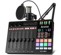 ALABS Fxcaster Paquete de equipo de podcast, mezclador de podcast, configuración de inicio de podcasts todo en uno, interfaz de audio de placa de sonido de 7 controles con diafragma de 25 mm, kit de