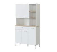 Habitdesign Mueble Auxiliar Cocina 5 Puertas + 1 Cajón, Modelo Kira, Acabado Blanco Artik y Roble Canadian, Medidas: 186 cm (Alto) x 108 cm (Ancho) x 40 cm (Fondo)