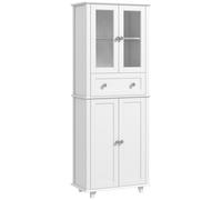 Homcom alacena de cocina despensa armario de cocina con 2 puertas de vidrio templado cajón y estantes ajustables aparador para comedor 61x35x168,5 cm blanco