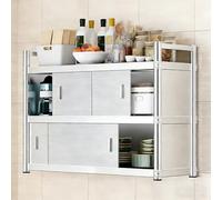 Alacenas de Cocina Armario de Cocina de Acero Inoxidable Empotrable en Pared 1/2 Niveles Organizador con Puertas Correderas sin Panel Posterior Fijación Directa a la Pared(70x35x90cm(28x14x36in))