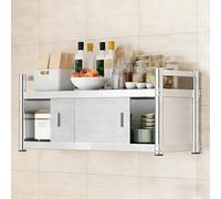 Alacenas de Cocina de Acero Inoxidable Empotrable en Pared 1 o 2 Niveles Organizador con Puertas Correderas sin Panel Posterior Fijación Directa a la Pared(150x35x50cm(59x14x20in))