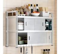 Alacenas de Cocina Organizador de Cocina Mural Acero Inoxidable 1/2 Niveles Puertas Correderas sin Panel Posterior Muebles de Cocina(70x35x90cm(28x14x36in))
