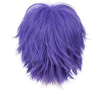 Alacos - Peluca corta de moda con puntas de anime para cosplay, Halloween, Navidad, carnaval, disfraces, fiesta, regalo + gorra (tono azul morado)