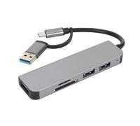 Aladeno 5 en 1 USB3.0 Hub Plug and Play Aleación de Aluminio 3 Tarjeta de Almacenamiento USB Puertos para Tarjetas de Memoria Hub USB C de 5 Gbps Divisor USB Dongle USB C Estación